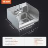 VEVOR Commercial Hand Sink with Faucet and Side Splash, NSF Stainless Steel Sink for Washing, Small Hand Washing Sink, Wall Mount Hand Basin for Resta