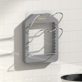 1pc Wall Mounted Pot Lid Rack; Free Punch Pot Cover Holder; Hanging Lid Organizer; Kitchen Accessories (Color: Grey, Model: Two-tier pot lid rack + rag rack)