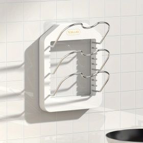 1pc Wall Mounted Pot Lid Rack; Free Punch Pot Cover Holder; Hanging Lid Organizer; Kitchen Accessories (Color: White, Model: Three layer pot lid rack)