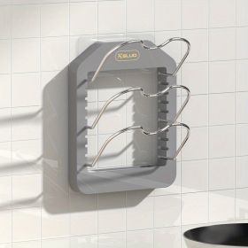 1pc Wall Mounted Pot Lid Rack; Free Punch Pot Cover Holder; Hanging Lid Organizer; Kitchen Accessories (Color: Grey, Model: Three layer pot lid rack)