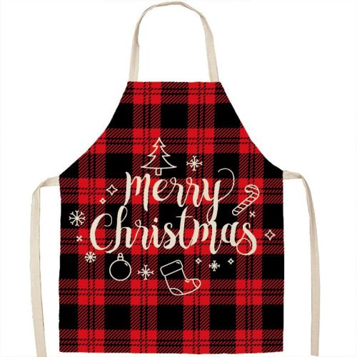 Christmas Apron Linen Oil-proof Anti-fouling Gingham Check Ginger Cake Household Bib Halter