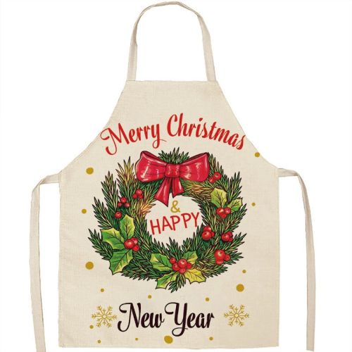 Christmas Apron Linen Oil-proof Anti-fouling Gingham Check Ginger Cake Household Bib Halter
