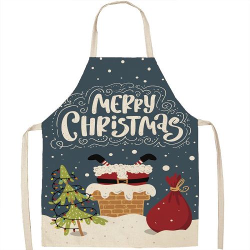 Christmas Apron Linen Oil-proof Anti-fouling Gingham Check Ginger Cake Household Bib Halter
