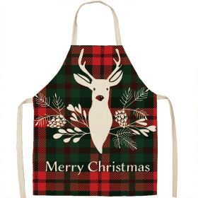 Christmas Apron Linen Oil-proof Anti-fouling Gingham Check Ginger Cake Household Bib Halter (Option: 11style-55x68cm)